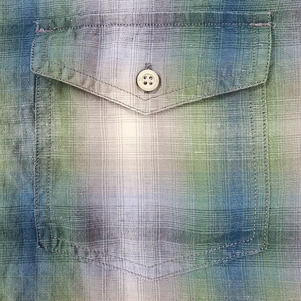 Banana Republic Shirt Mens XL Plaid Linen Blend Long Sleeve Button Up Coastal
